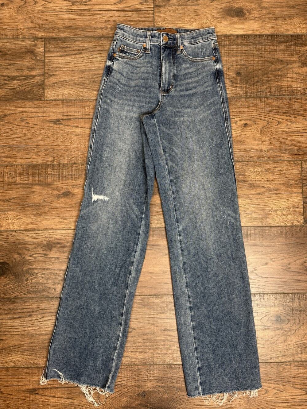 Judy Blue Straight Fit Jeans Women 0/24 Blue Raw Hem High Rise Stretch Denim